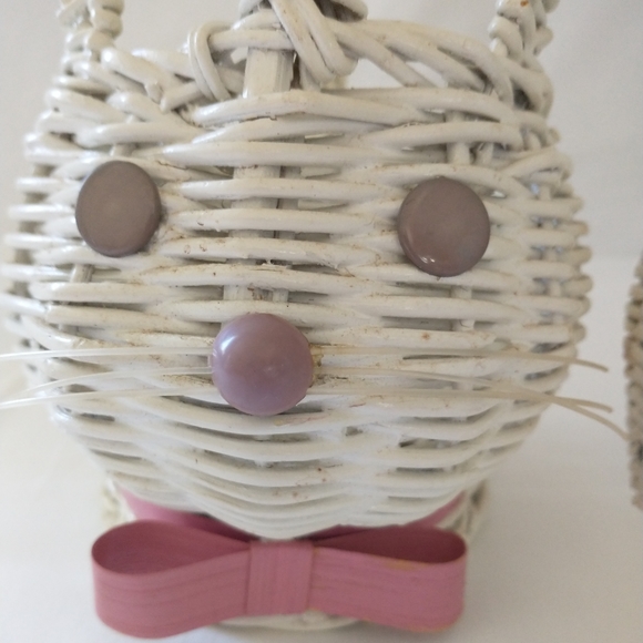 Vtg Wicker Easter Bunny Basket Planter Rabbit Whit - Picture 3 of 12